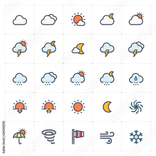 Icon set - weather and forecast full color icon style vector illustration on white background