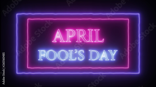 Neon sign 'April Fool's Day', pink and blue