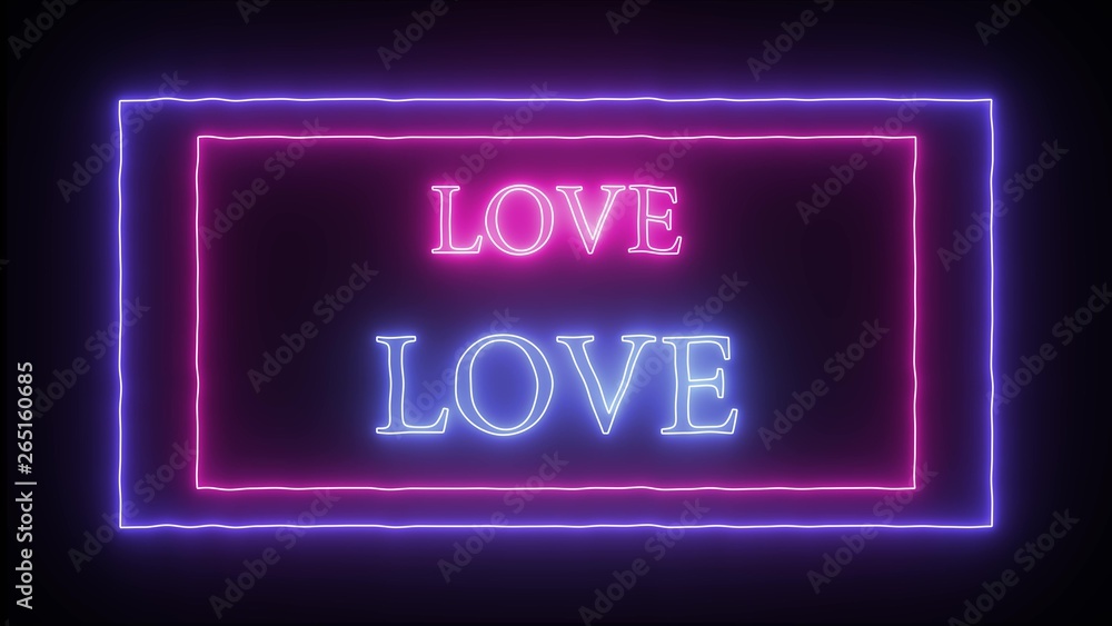 Neon sign 'Love', blue and pink letters Neon sign 'Love', blue and pink letters