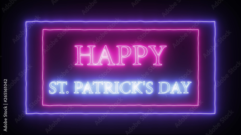 Neon sign 'Happy St. Patrick's Day', pink and blue