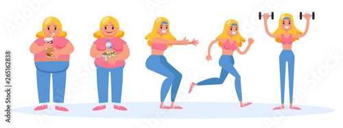 From fat to thin banner concept. Overweight woman