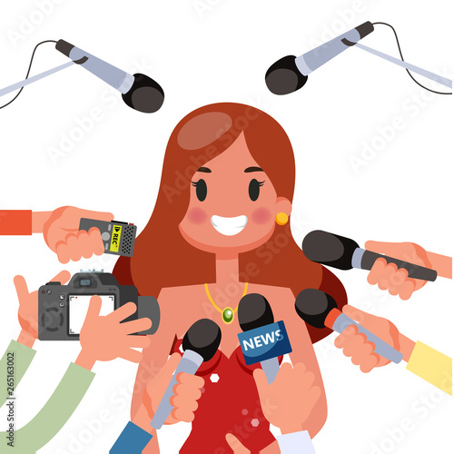 Press conference concept. Journalist with the microphone