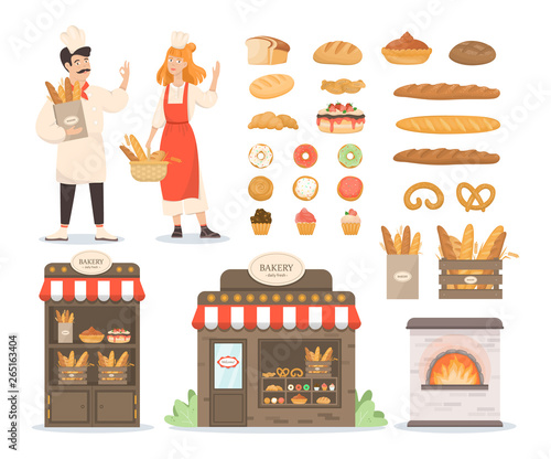 Set of fresh bakery products. Bread and cookies