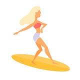 Young beautiful girl surfer with board on the summer beach