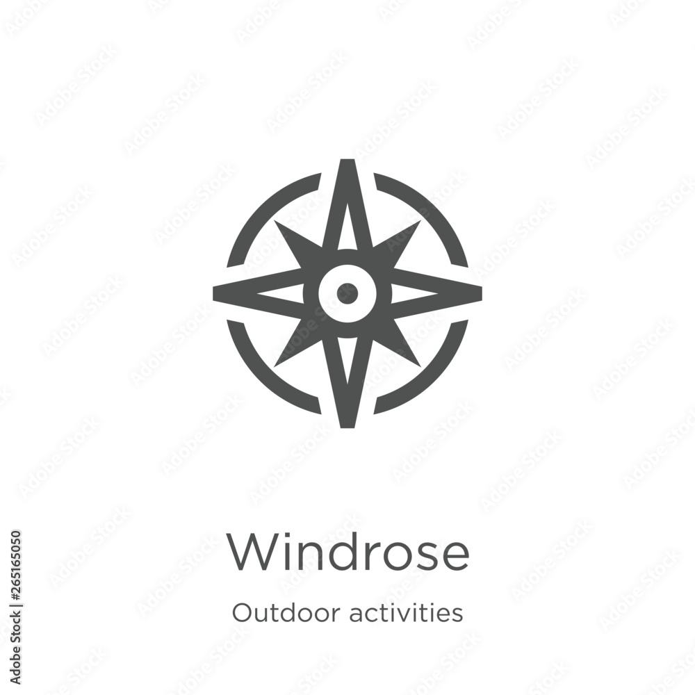 windrose icon vector from outdoor activities collection. Thin line windrose outline icon vector illustration. Outline, thin line windrose icon for website design and mobile, app development.