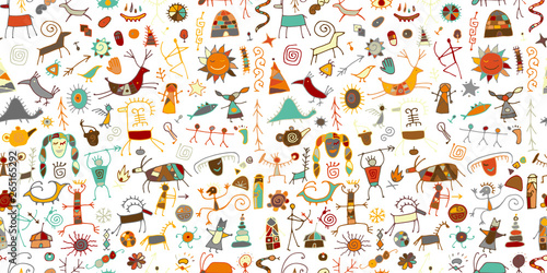 Rock paintings background, seamless pattern for your design