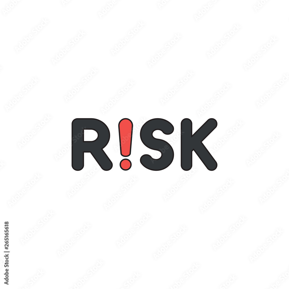 Vector icon concept of risk text with exclamation mark. Black outlines and colored. Vector icon concept of risk text with exclamation mark. Black outlines and colored.