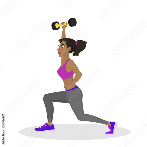 Woman making lunges. Doing sport exercises in gym