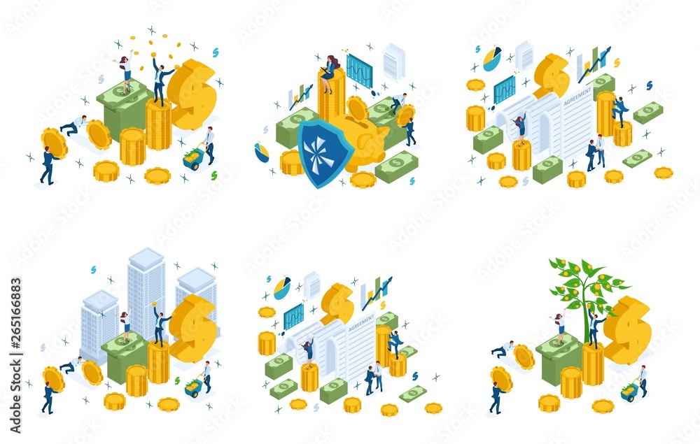 Isometric set of financial concepts, investors Isometric set of financial concepts, investors