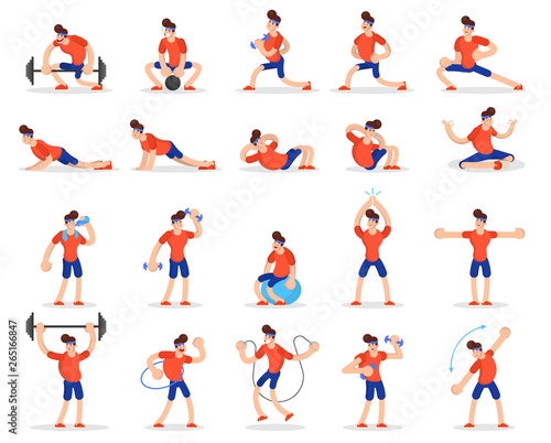Man doing various sport exercise set. Training