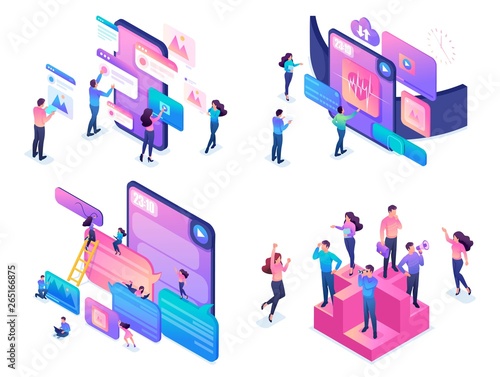 Isometric Creative Young People Using Device