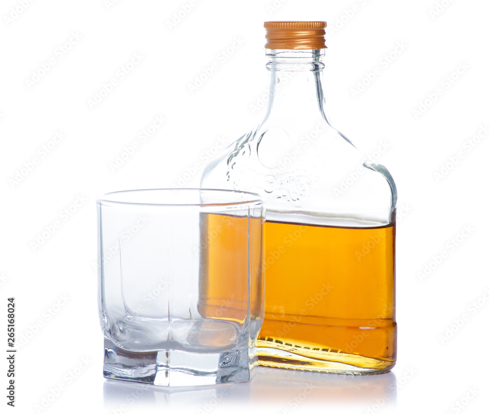 bottle cognac alcohol and glass on a white background. Isolation bottle cognac alcohol and glass on a white background. Isolation