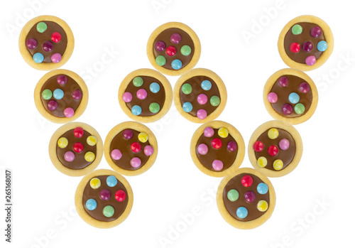 colorful cookies glaze  letter W  alphabet  white background isolated
