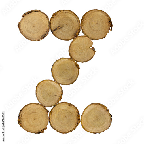 Wooden stumps  letter Z  alphabet  white background isolated