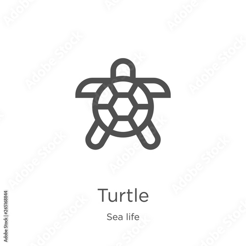 turtle icon vector from sea life collection. Thin line turtle outline icon vector illustration. Outline, thin line turtle icon for website design and mobile, app development.