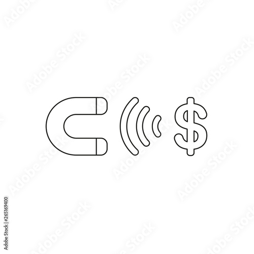 Vector icon concept of magnet attracting dollar symbol. Black outline.