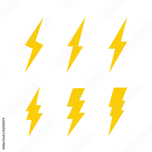 Flash thunderbolt vector icon set. Lightning thunder symbol collection.