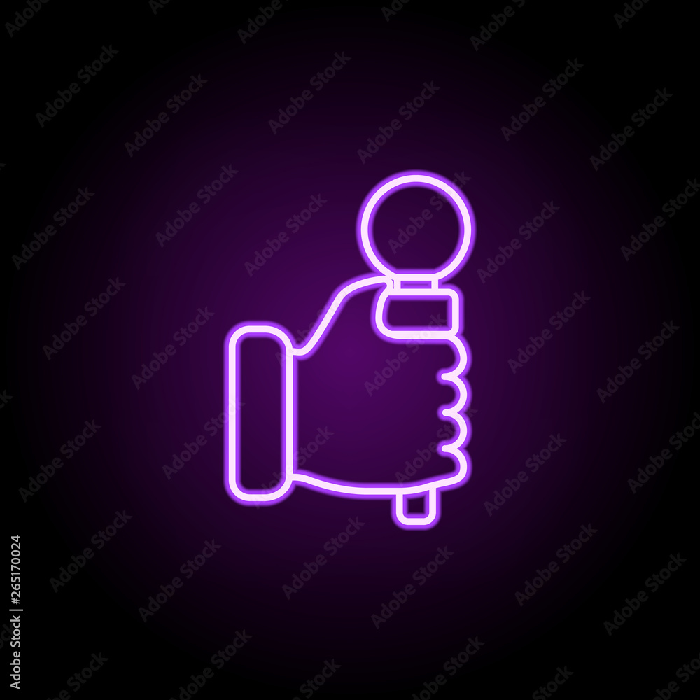 hand with microphone neon icon. Elements of media, press set. Simple icon for websites, web design, mobile app, info graphics hand with microphone neon icon. Elements of media, press set. Simple icon for websites, web design, mobile app, info graphics