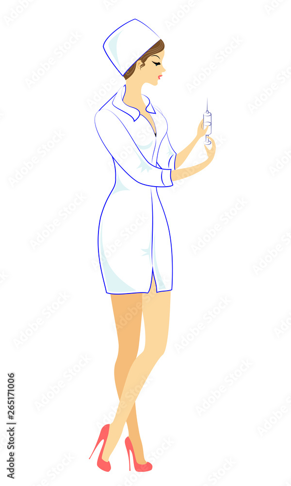 Beautiful nurse, doctor. The girl holds a folder to record the patient's medical history. The woman is an experienced professional. Vector illustration Beautiful nurse, doctor. The girl holds a folder to record the patient's medical history. The woman is an experienced professional. Vector illustration