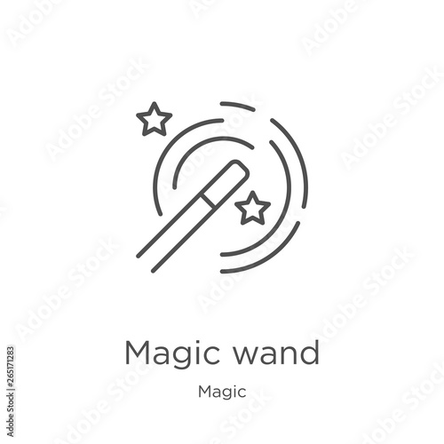 magic wand icon vector from magic collection. Thin line magic wand outline icon vector illustration. Outline, thin line magic wand icon for website design and mobile, app development.