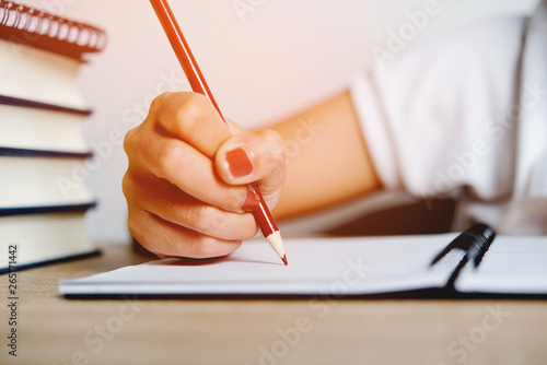 Hand and pencil pictures of students writing Education concept With copy space