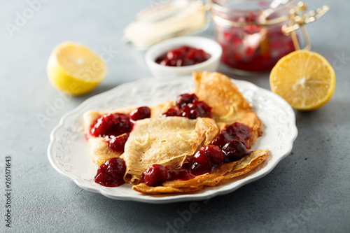 Crepes with cherry and lemon