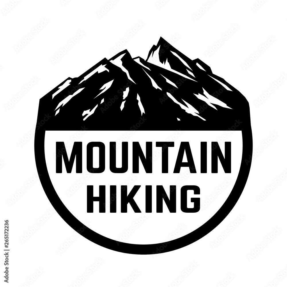 Mountain tourism emblem. Design element for logo, label, sign, poster.