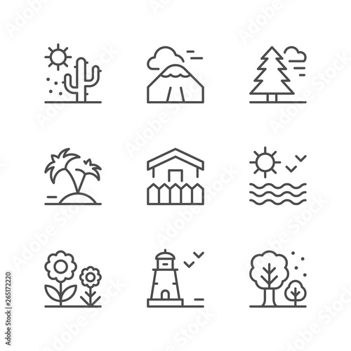 Set line icons of landscape
