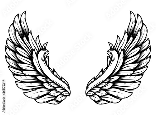 Obraz na plátně Wings in tattoo style isolated on white background