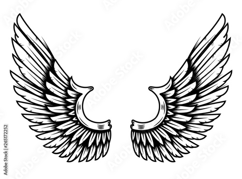 Wings in tattoo style isolated on white background. Design element for poster, t shirt, card, emblem, sign, badge.