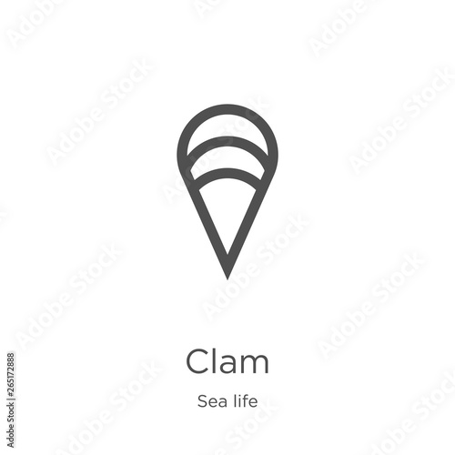 clam icon vector from sea life collection. Thin line clam outline icon vector illustration. Outline, thin line clam icon for website design and mobile, app development.
