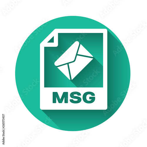 White MSG file document icon. Download msg button icon isolated with long shadow. MSG file symbol. Green circle button. Vector Illustration