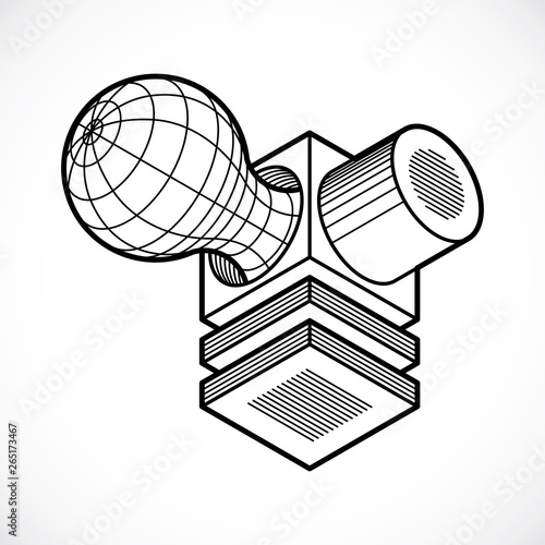 Abstract trigonometric construction, vector dimensional design template.