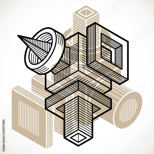 Abstract trigonometric construction, vector dimensional design template.