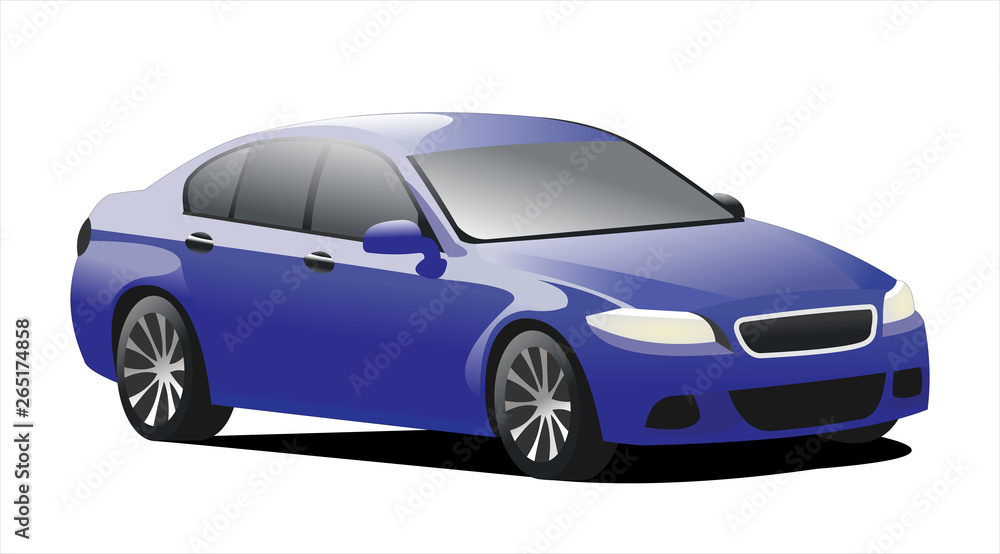 Fototapeta premium Passenger car, isolated on a white background, three fourth view.