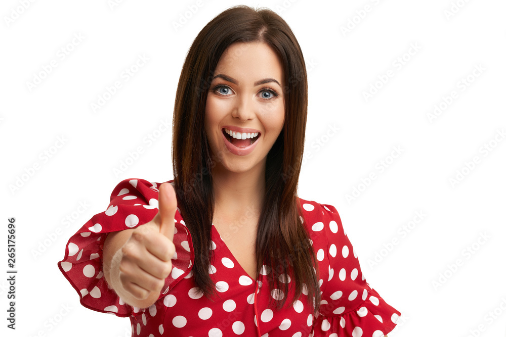 Caucasian brunette woman having fun and smiling isolated over white background Caucasian brunette woman having fun and smiling isolated over white background