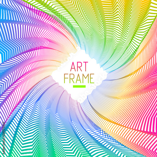 Abstract linear textured vector art background for design, psycho hypnotic futuristic 3d space inside the box or room. Fantastic psychedelic trendy modern op art, optical dimensional illusion.