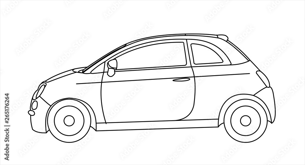 Outline vector car isolated on white background, side view.