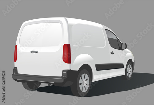 Van. Car for freight. Back view. View of three quarters.