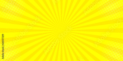 Comic yellow sun rays background pop art retro vector illustration kitsch drawing.