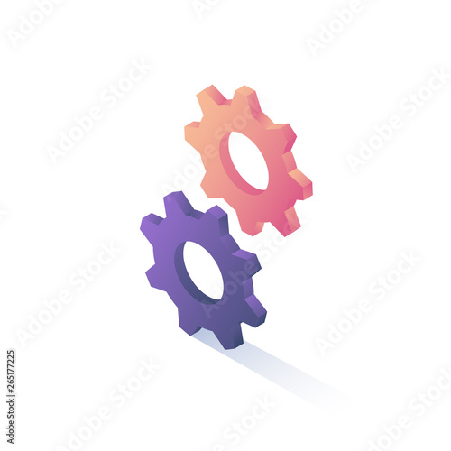 Vector illustration. Isometric gears are isolated on a white background. Isometric icon for your projects.