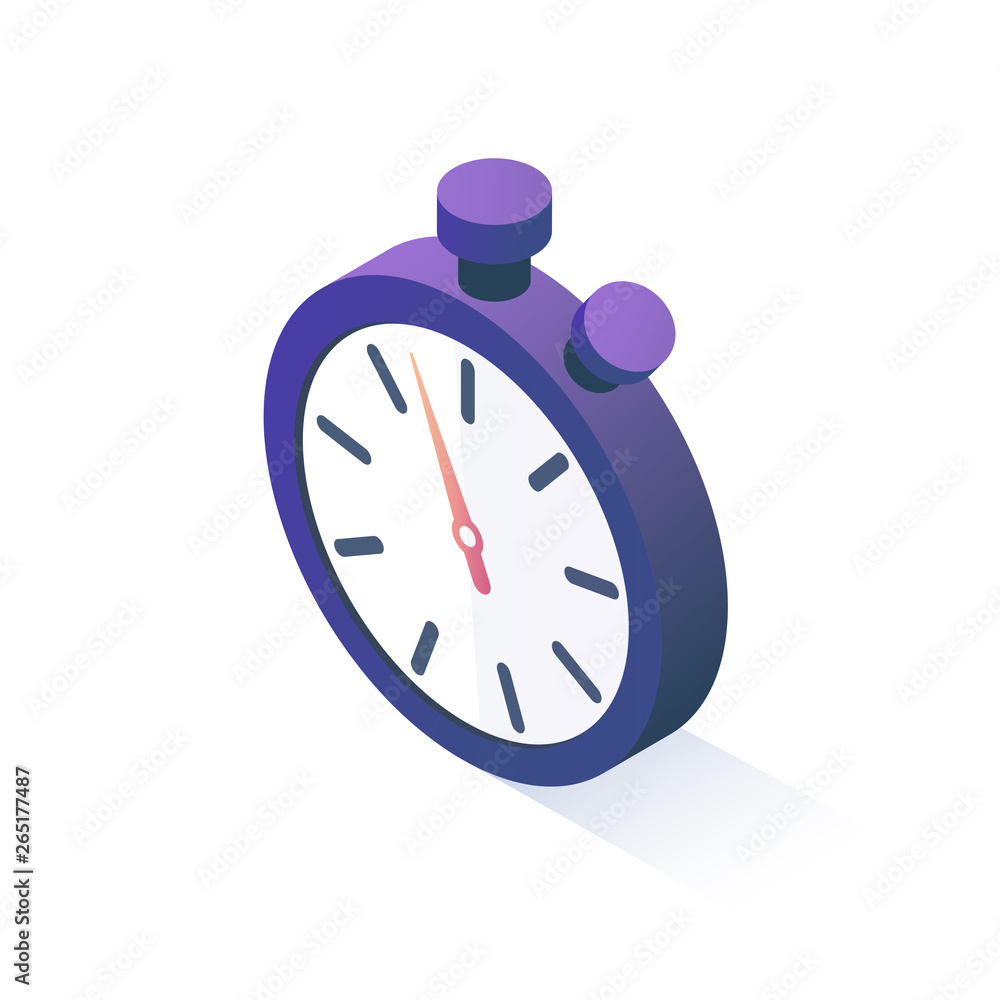 Vector illustration. Isometric Stopwatch are isolated on a white background. Isometric icon for your projects.
