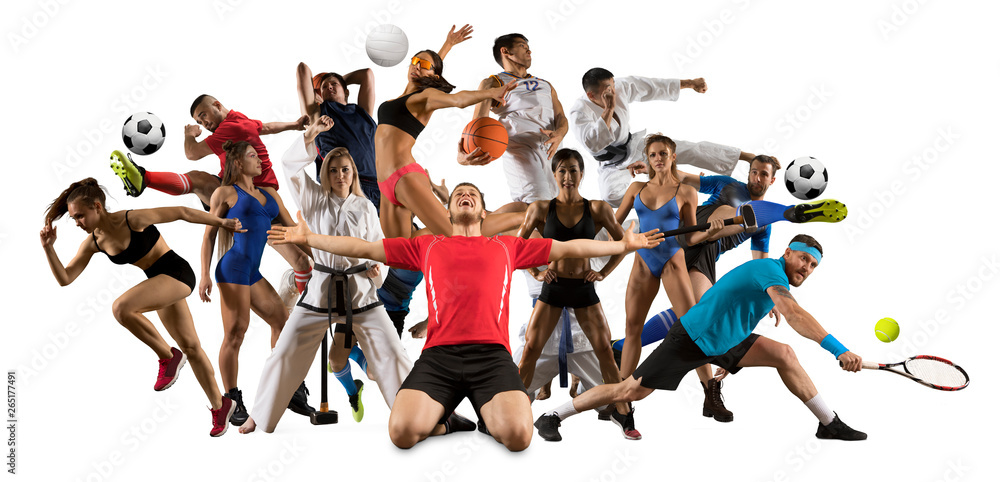 Multi sports collage taekwondo, tennis, soccer, basketball, etc