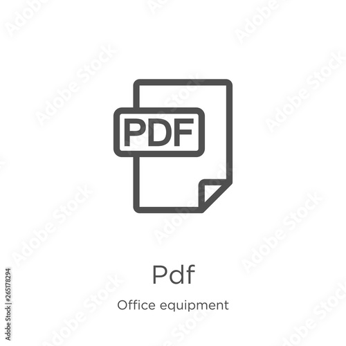 pdf icon vector from office equipment collection. Thin line pdf outline icon vector illustration. Outline, thin line pdf icon for website design and mobile, app development.