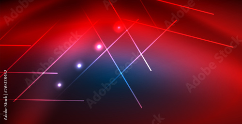 Neon glowing techno lines, blue hi-tech futuristic abstract background template with lights