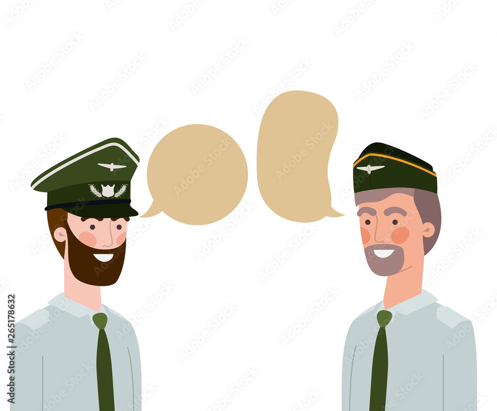 men soldiers of war with speech bubble
