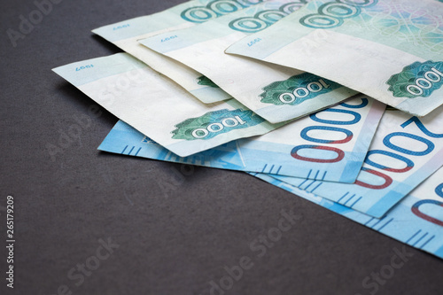 Ruble banknotes lying on the table