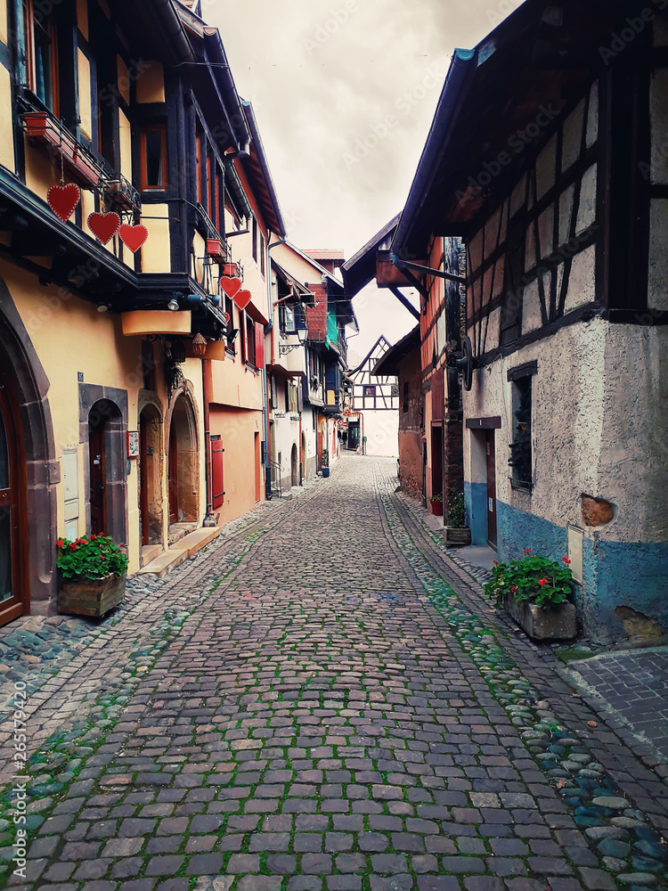 Narrow streets of the old Eguisheim village