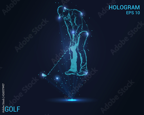 A hologram of Golf. A holographic projection of the golfer. Flickering energy flux of particles. The scientific design of the Golf.