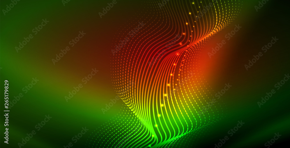 Glowing abstract wave on dark, shiny motion, magic space light. Techno abstract background Glowing abstract wave on dark, shiny motion, magic space light. Techno abstract background